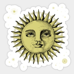 Celestial Antique Sun Engraving With Stars Sticker